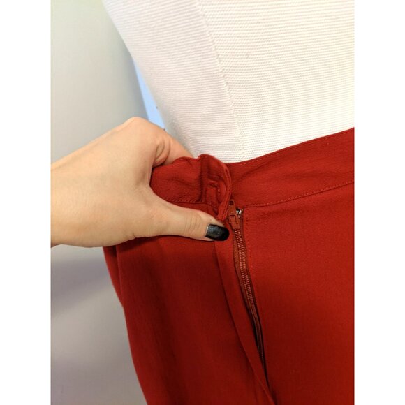 Vintage 80s Toni Garment High Waist A-Line Midi Skirt Red Retro Office Size 13 - Picture 5 of 9